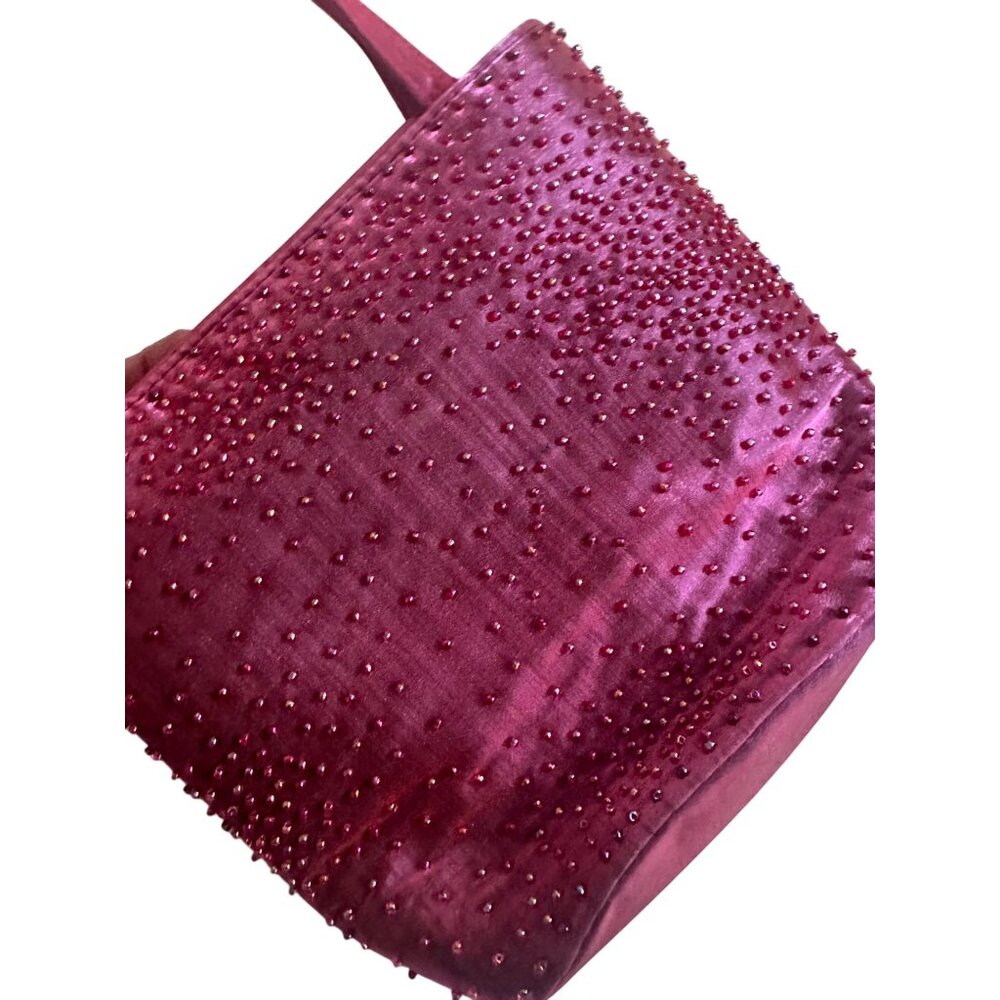 BLOOMINGDALES Vintage Beaded Raspberry Cocktail Bag with Mirror - Picture 2 of 12